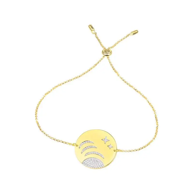 

ZOZIRI 925 sterling silver gold cubic zircon Milky Way galaxy bracelet,big round disk coin cz star bracelets monaco jewelry
