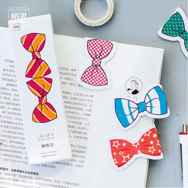 

Z13 30pcs /Pack Kawaii Bowknot Design Colored Folded Bookmark School Office Supply Stationery Message Writing Card Girl Gift