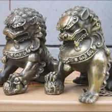 Китайская бронза двойной лев Король дверь Хранитель Собака Лев животное пара украшения сада настоящий медный