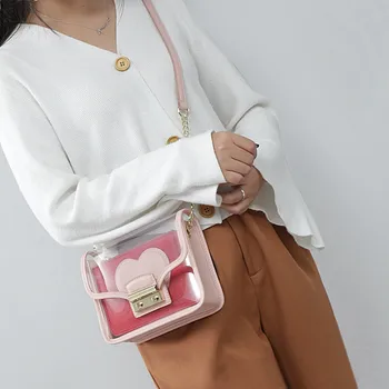 

Women Messenger Bags Small 2019 Summer New PVC Transparent Jelly Bag Girls Flap Shoulder Lock Sac Crossbody Flap Mobile Purse