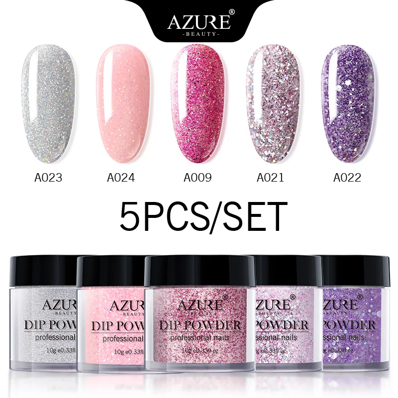 

AZURE BEAUTY 5Pcs/Lot Red Color Dipping Powder Nail Art Set Dip Powder Gradient Color Nail Art Decorations Shiny Nail Powder Kit