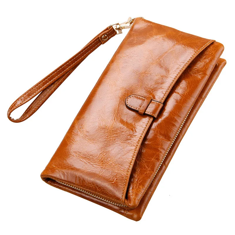 

2016 Genuine Leather Women Long Wallets Ladies Brand Zippers Hasp Vintage Wallet Credit Card Holder Cowhide Female Clutch Purses