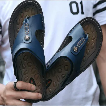 

Taomengsi Men'S Sandals 2018 Summer New Real Leather Men'S Casual Air - Ventilated Sandal Comfortable BLUE Sandals Size 38-44#