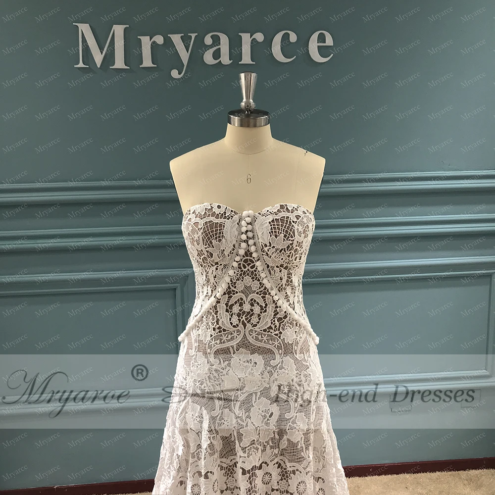 Mryarce Unique Wedding Dress 2019 Luxury Crochet Lace A Line Beau Gown A Line Boho Chic Bridal Gown Bell Sleeves  (4)