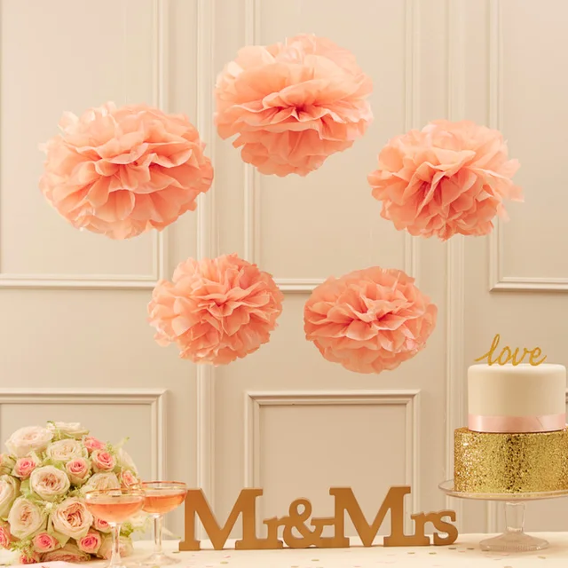 Us 3 2 8pc Peach Color Tissue Paper Flowers Paper Pom Poms Balls Lantern Party Wedding Decoration Baby Shower Party Decoration Supplies In Party Diy