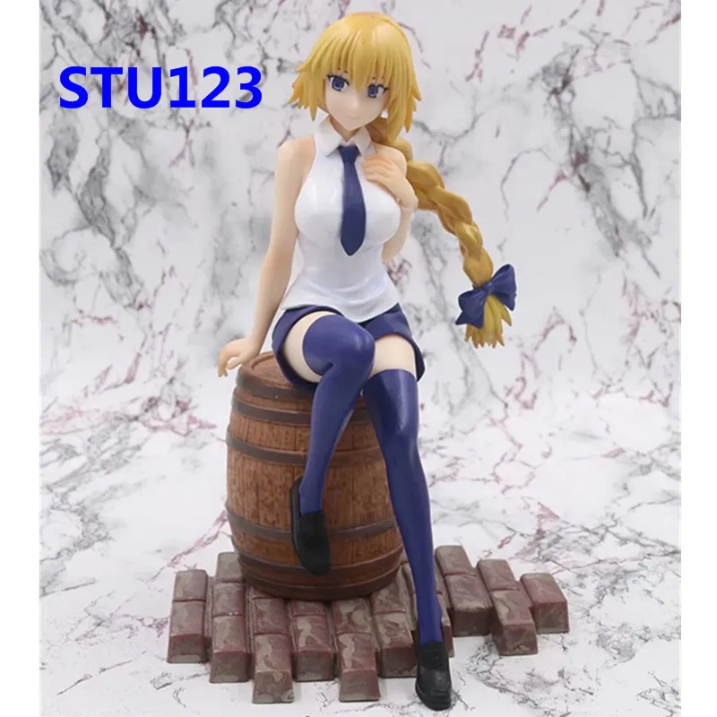 

7.87''Fate Stay Night FATE Joan of Arc Sitting on the barrel Casual clothes PVC Action Figure Collectible Model Toys 20cm N783