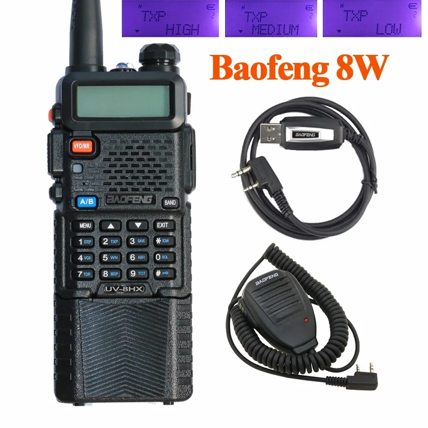 Baofeng UV-8HX 1/4/8 Вт Мощный иди и болтай Walkie Talkie двухдиапазонный 136-174/400-520 МГц Любительская двух-передающая радиоустановка UV 5R+ микрофон-динамик+ программный кабель