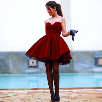 

SOFUGE Burgundy Sweetheart Short Prom Dresses 2019 Off the Shoulder A-Line Evening Dress robe de soiree