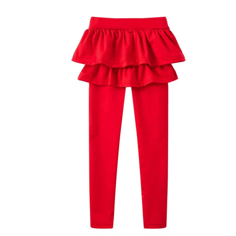 2 в 1, Повседневные детские весенне-осенние колготки для девочек, штаны с юбкой однотонные детские леггинсы для девочек Хлопковые вязаные леггинсы для девочек - Цвет: Красный
