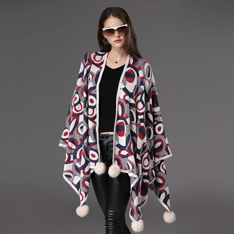 Women Winter Sweater Casual Long sleeve V-neck Cardigans Poncho Capes Shawl Batwing Sleeve Sweaters Jumper Outwear Knitted Coat Sweaters