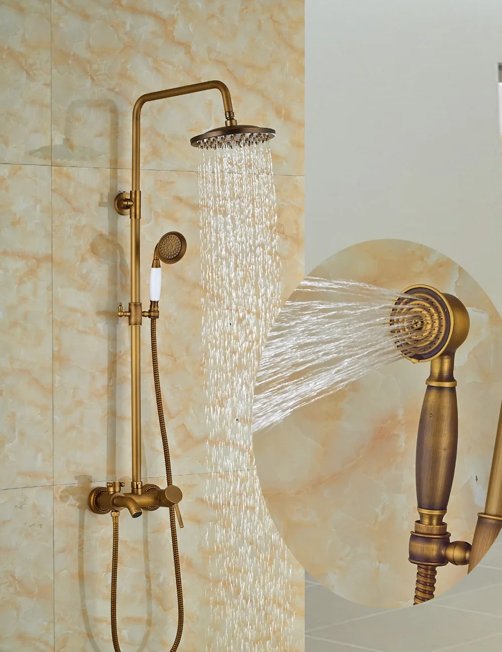 Wholesale And Retail Luxury Valve Mixer Tap Antique Brass Rain Shower