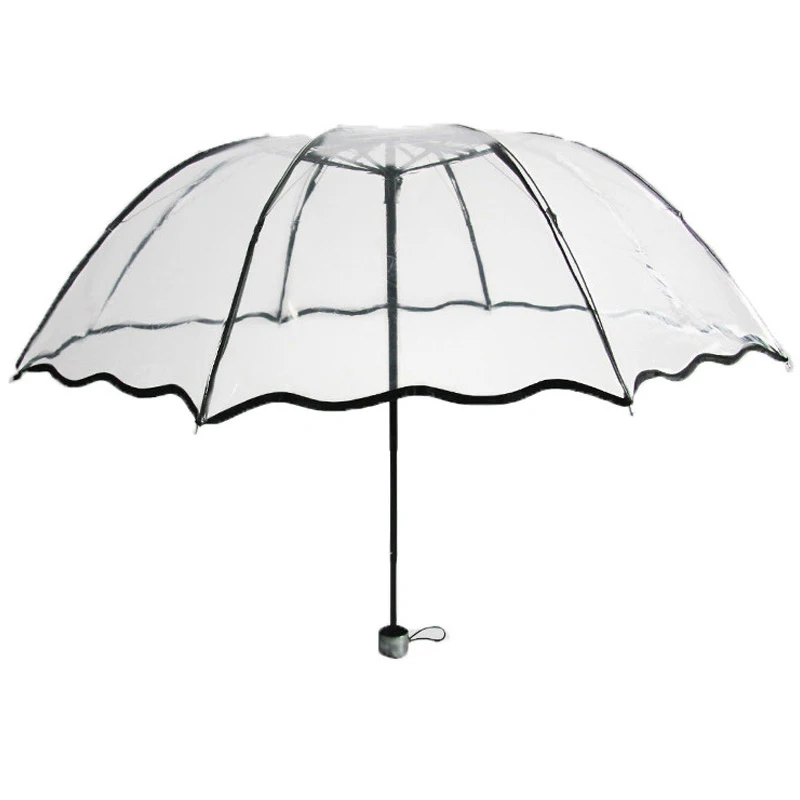 

Plastic EVA Transparent Umbrella For Women's Three Folding Rain Umbrellas Non-automatic Ladies Girls Clear Rainy Umbrellas