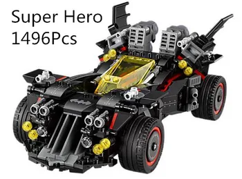 

07077 1496Pcs Model building kits Compatible with 70917 Batmobile Bat Motorcycle 3D Bricks figure toys for children