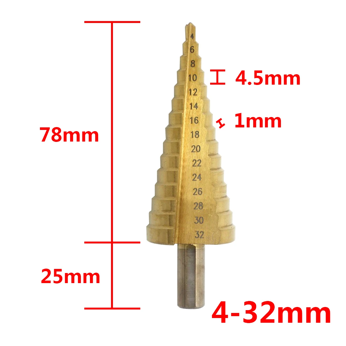 

Cone Drill Countersink Titanium Bit 4-32mm The Pagoda Shape HSS Triangle Shank Metal Steel Step Drill Bit Hole Drill