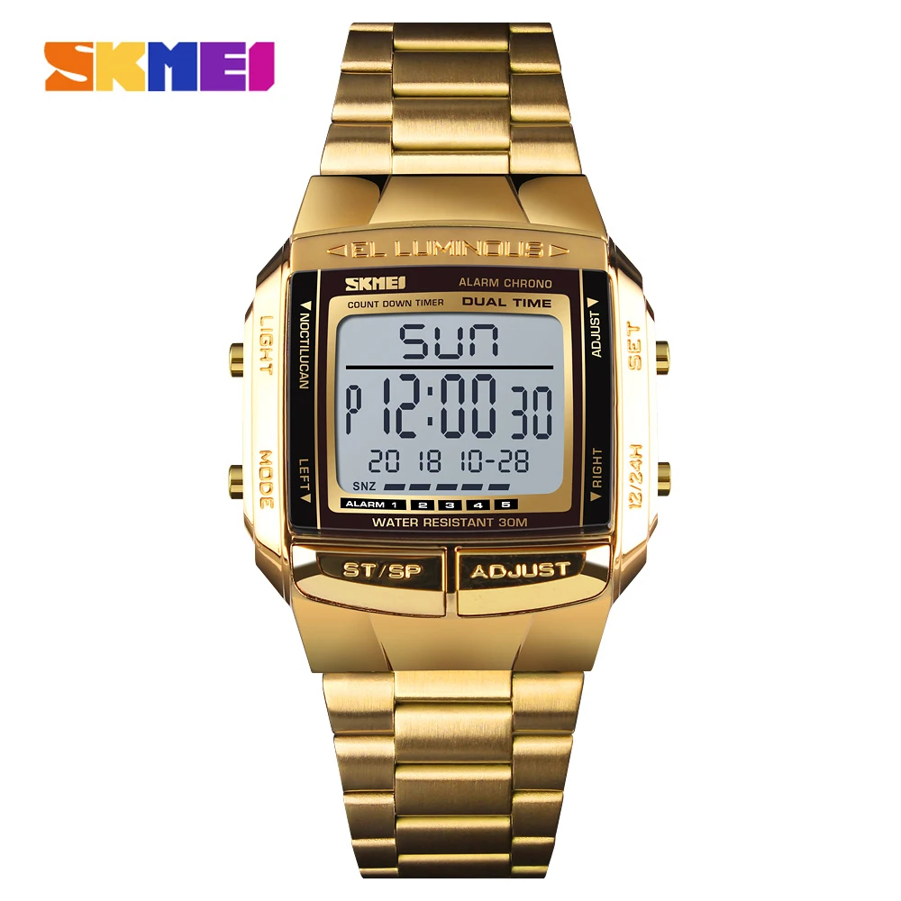 

SKMEI LED Digital Watch Men Fashion Waterproof 5 Alarm Countdown Stainless Steel Mens Watches Relogio Masculino Sport Watch Men