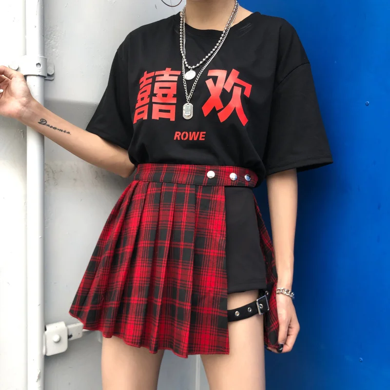 

New Punk Red and Black Skirts Shorts Women'S Pleated High Waist Skirt Short 2019 Summer Women'S Fashion Sweet Sexy Skirt Short