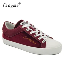 CANGMA/брендовые кроссовки; женская обувь на плоской подошве из натуральной кожи; обувь для отдыха; женская обувь из коровьей замши; цвет бордовый, красный; женская обувь ручной работы
