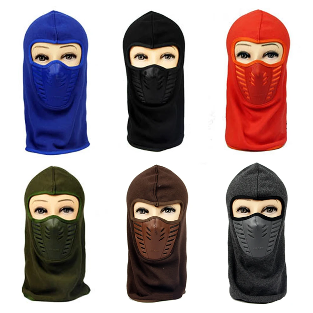 Women Balaclava Ski Faux Leather Mask Hat Winter Neck Warmer Fleece