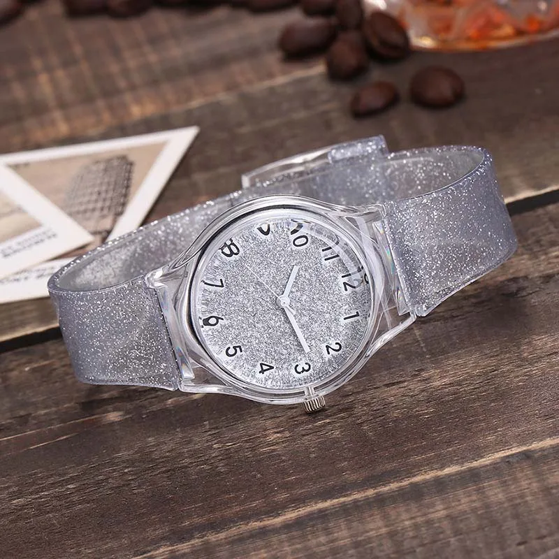 

Women Shiny Quartz Watch Silicone Strap Glitter Round Dial Girl Casual Wristwatch KNG88