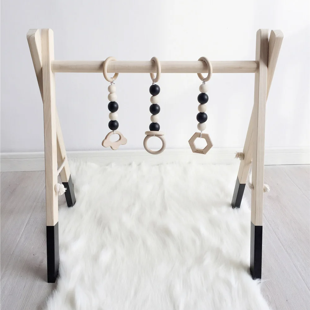 Деревянная кроватка для ребенка в скандинавском стиле, мебель для новорожденных, погремушки для игр в спортзале, подвесная АРКА, игрушки для игр - Цвет: Черный