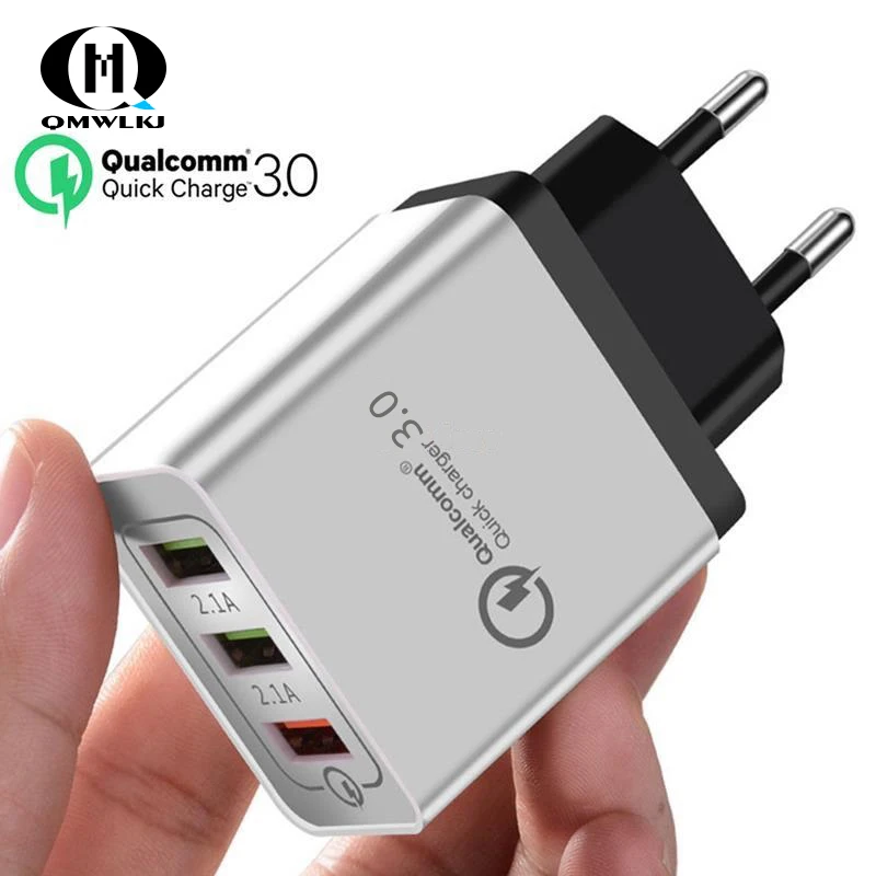 

Quick Charge 3.0 USB Charger Travel For iPhone Samsung Micro USB Type C Fast Charging 3 Ports EU/US Plug Mobile Phone Charge