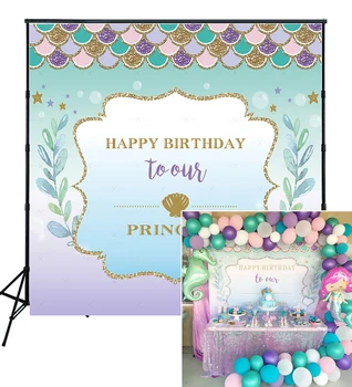 

Underwater Little Mermaid Backdrop Colorful Scales Glare Glitter Seashell Pearl Background Birthday Party Photo Banner W-1888