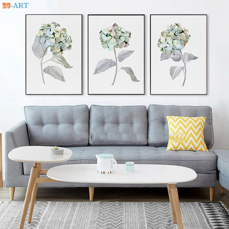 

Watercolor Gray Flower Fine Art Print Nature Art Floral Wall Art Hydrangea Minimalist Canvas Painting Bedroom Home Decor Framed