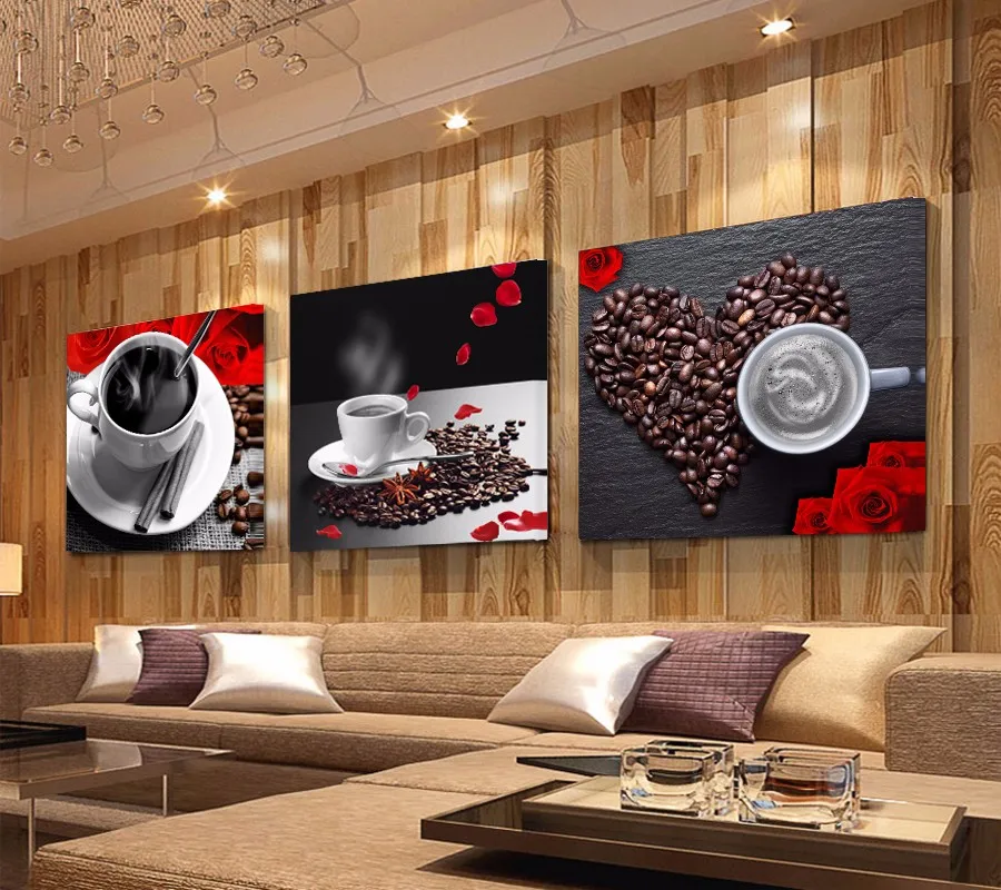 3 Panel Print Coffee Cup Vintage Canvas Painting Wall Pictures for Kitchen Coffee Shop Wall ...