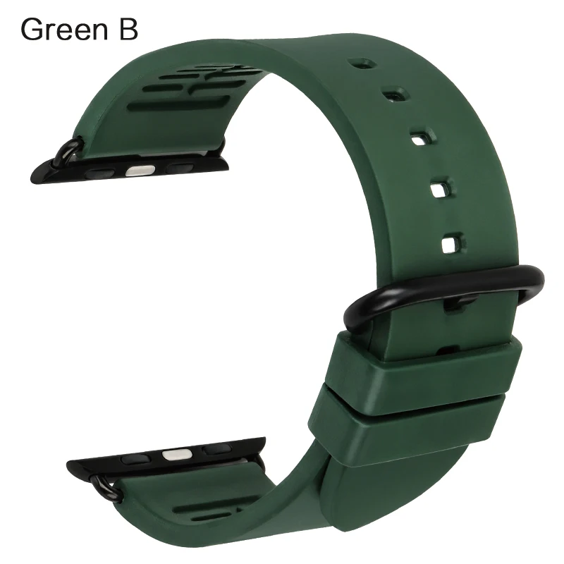Для Apple Watch band 44 мм 40 мм серия 4 Apple iWatch ремешок 42 мм 38 мм часы-ремешки Фторуглеродные резиновые браслеты - Цвет ремешка: Green B