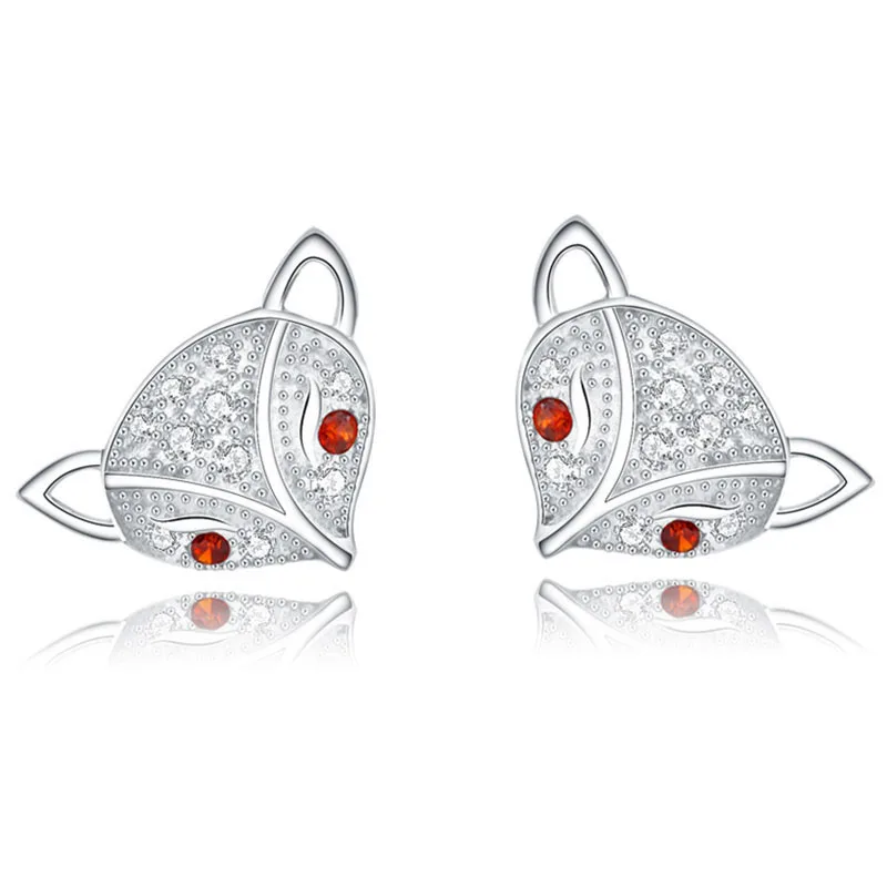 Милые маленькие серьги-гвоздики в виде лисы, 925 пробы, серебряные, повседневные ювелирные изделия для женщин, высокое качество, кубический цирконий AAA