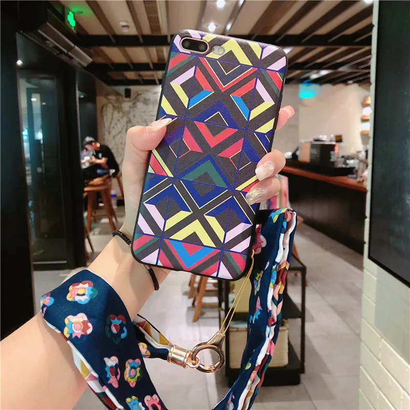 Koop BIGCHEN Bohemen Patroon Case Voor iPhone 6 6 s 7 Plus Cover Soft Silicone Bescherm Cover Voor iPhone 8 Plus X 10 Capa met Riem