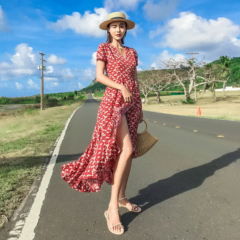 

Summer Dress Women Polka Print Sexy V-neck Half Sleeve Ruffles Party Dress Female 2019 Holiday sundress Vestido