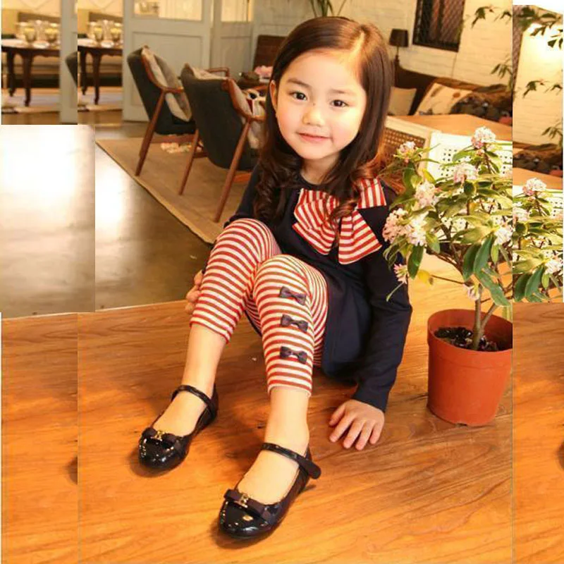 Children's clothing set cute girl casual wear spring autumn children's girls big bow decoration striped clothes girls clothing