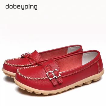 

Soft Genuine Leather Shoes Women Slip On Woman Loafers Moccasins Female Flats Casual Women's Buckle Boat Shoe Plush Size 35-41