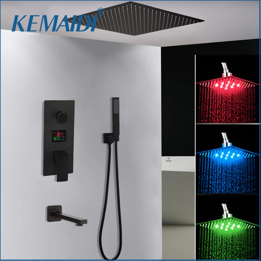 Preise KEMAIDI Schwarz Messing LED Dusche Kopf Digital Display Mischbatterien Bad Dusche Wasserhahn 3 Funktionen Digital Dusche Armaturen Set