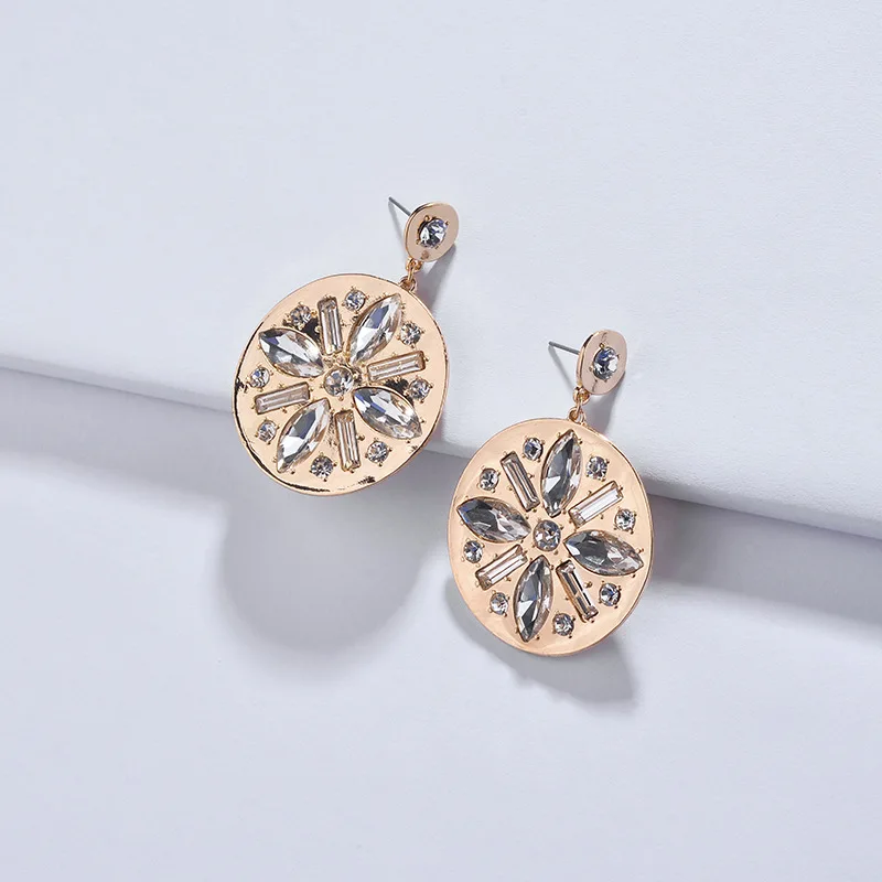 

Fashion Gold Plating Fancy Snow flake Clear Crystals Jeweled Big Statement Earrings for Women