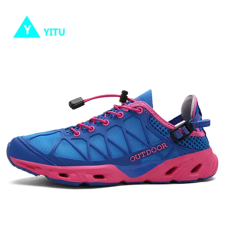 YITU Водонепроницаемая Обувь Для женщин Обувь с дышащей сеткой удобные легкие Быстросохнущий кроссовки на плоской подошве; пляжные туфли кроссовки; спортивная обувь для преодоления воды - Цвет: Blue Pink