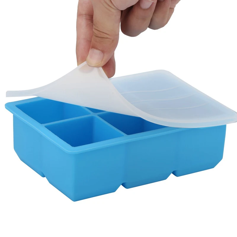 6 Grid Square Ice Cube Maker Big Silicone Ice Cube Tray Mold Frozen Ice Cream Chocolate Mold with Lid Bar Party Kitchen Gadgets (5)