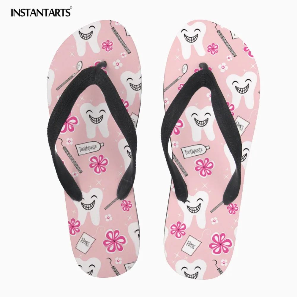 

INSTANTARTS Fashion Women Casual Shoes Cartoon Dentist/Dental/Teeth Print Women's Rubber Slip-on Slippers Teenage Girl FlipFlops