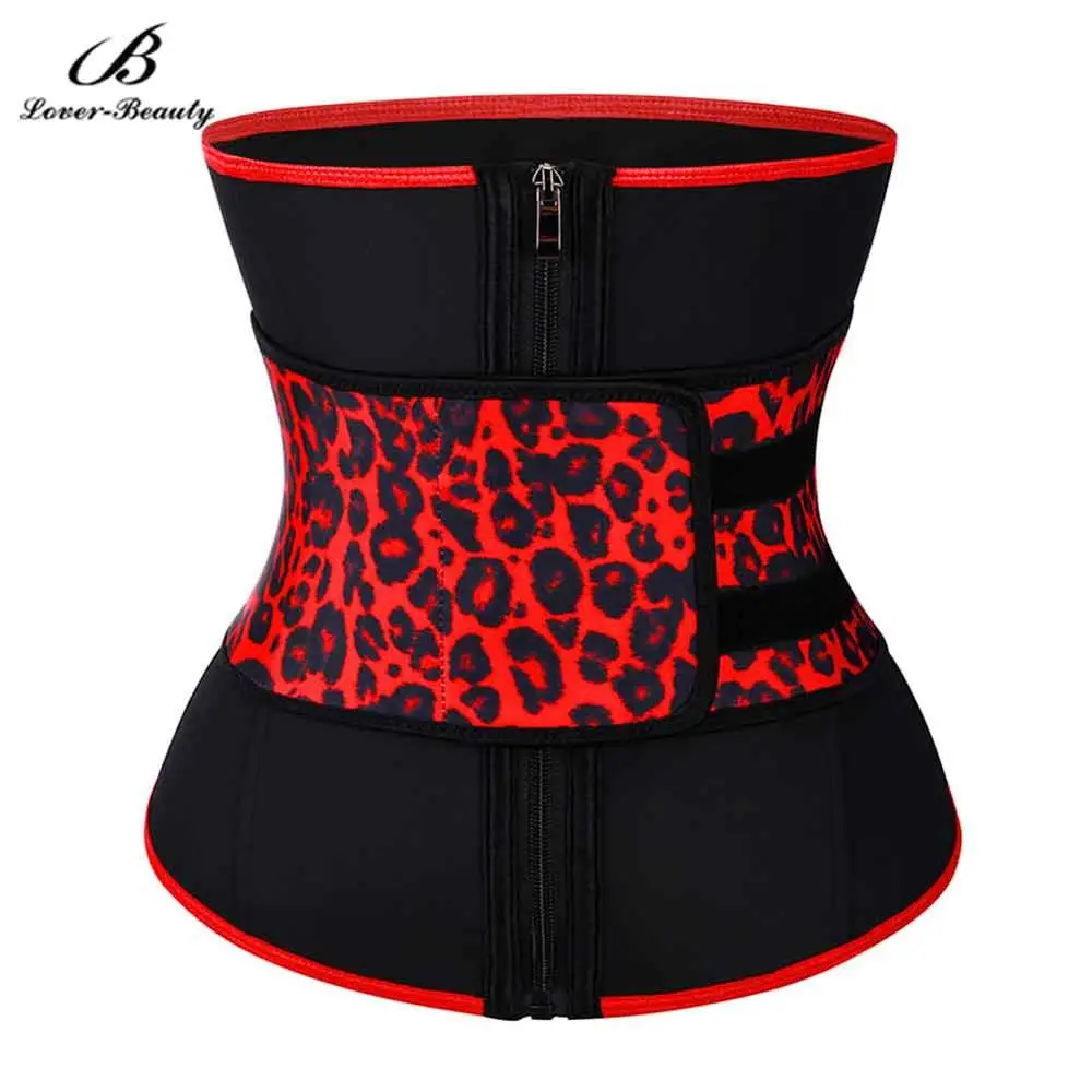 

Lover-Beauty Leopard Latex Waist Trainer Abdominal Belt Slimming Shapers Waist Trimmer Belt Zipper Body Shaper Corset Girdle
