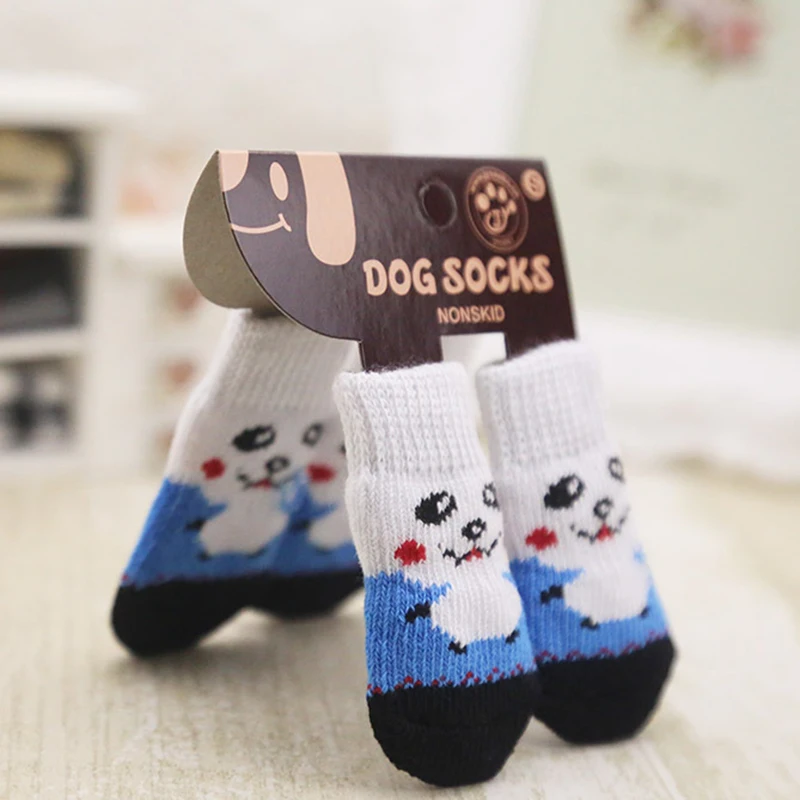 Милые модные носки для домашних животных; носки для собак; 4 шт.; милые вязаные носки для щенков; нескользящие носки
