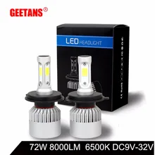 GEETANS H7 H4 H11 H1 H13 H3 9004 9005 9006 9007 HB1 HB4 COB LED Car Headlight Bulb Hi-Lo Beam 72W 8000LM 6000K Auto Headlamp DE