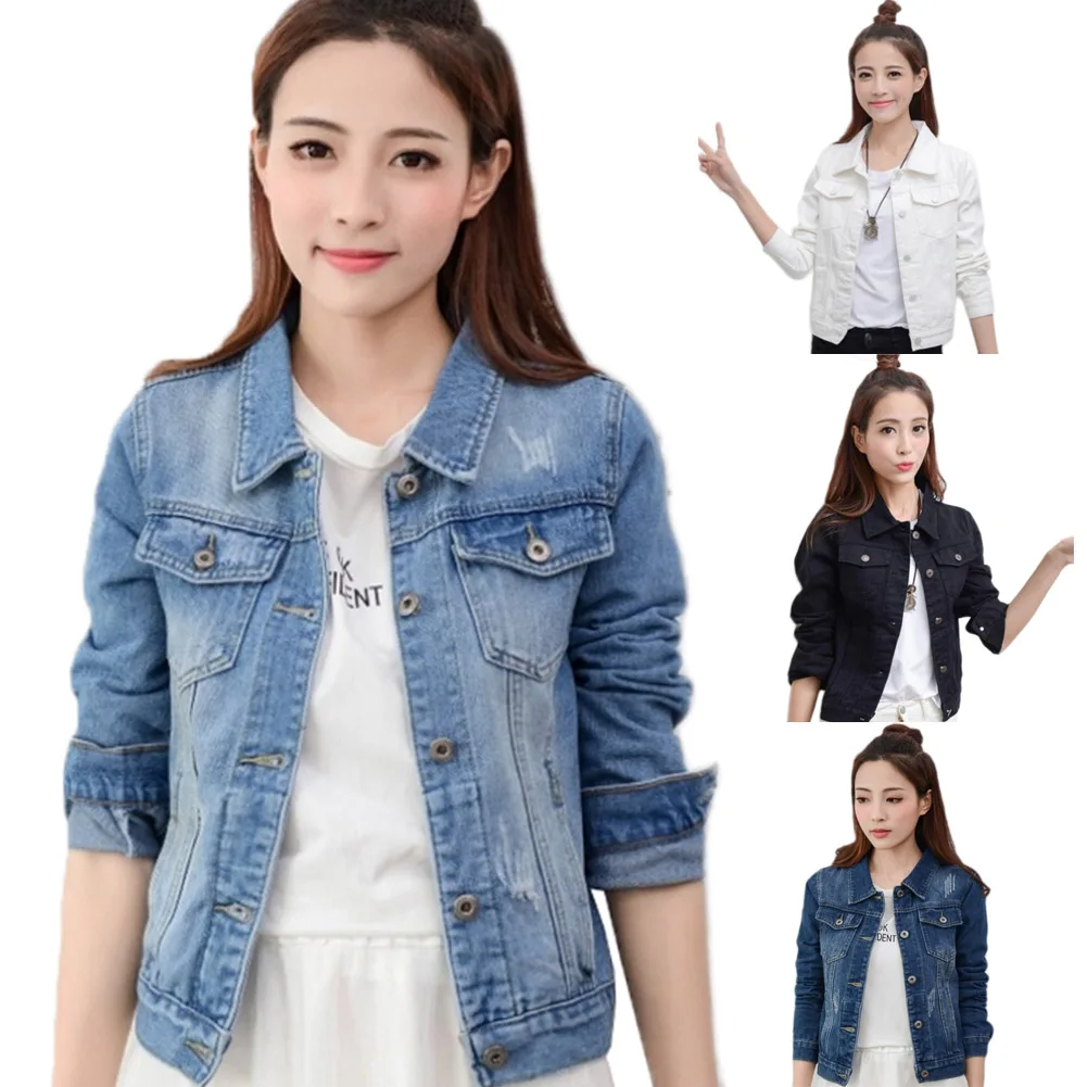 

2019 Denim Jacket Women Jean Jacket Light Blue Short Bomber Jacket Casual Single Breast Slim Jacket 2XL Autumn Coat Women New