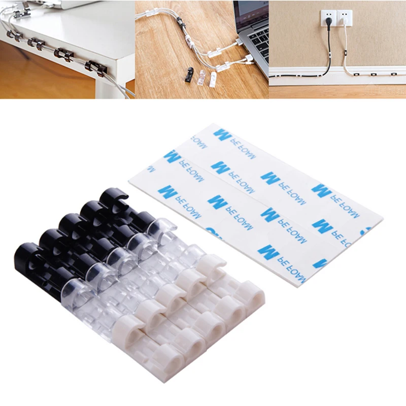 10Pcs USB Cable Clip Organizer Desktop Wire Cord Management Winder Line Holder