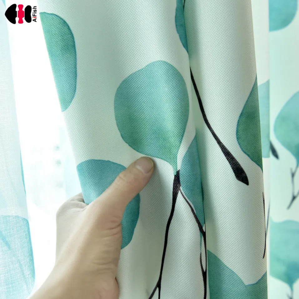 

Nordic Leaf Printed Curtains Simple Modern Countryside Blackout Bedroom Living Room Children Nursery French Window Drapes P352C
