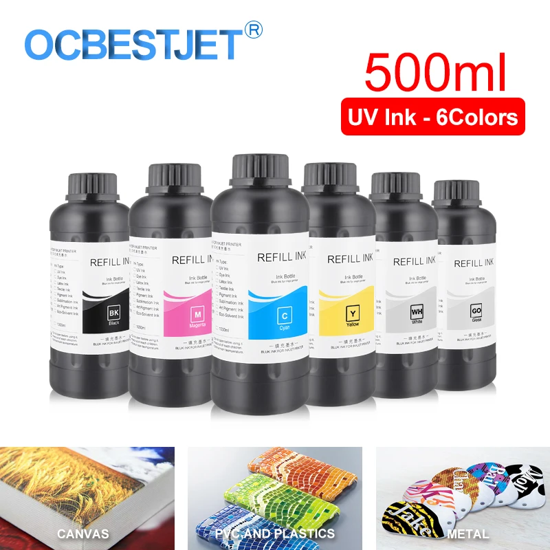 500 мл 6 цветов/набор Светодиодный УФ-чернил для DX4 DX5 DX6 DX7 печатающая головка для Epson 1390 R1800 R1900 4880 7880 9880 UV принтер(BK C M Y WH GO