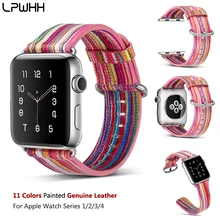 LPWHH Painted Genuine Leather Watchband For Apple Watch Band 40mm 44 mm Pin Buckle Durable Strap For Apple iwatch Ban38 mm 42mm