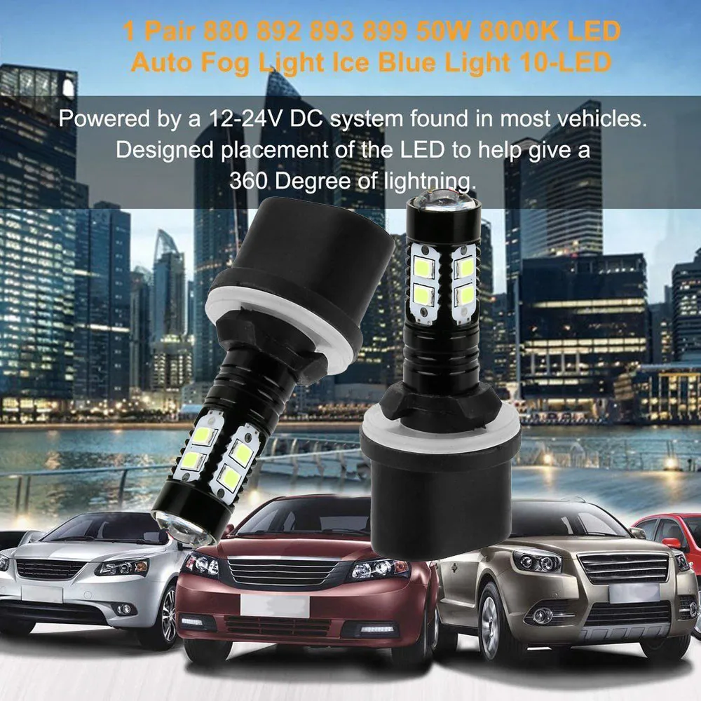 

2x Car Lights Bulbs 1100-1200lms100W 880 890 892 893 899 50W 8000K ICE BLUE LED Projector Fog Light Bulbs Car Accessories 2019