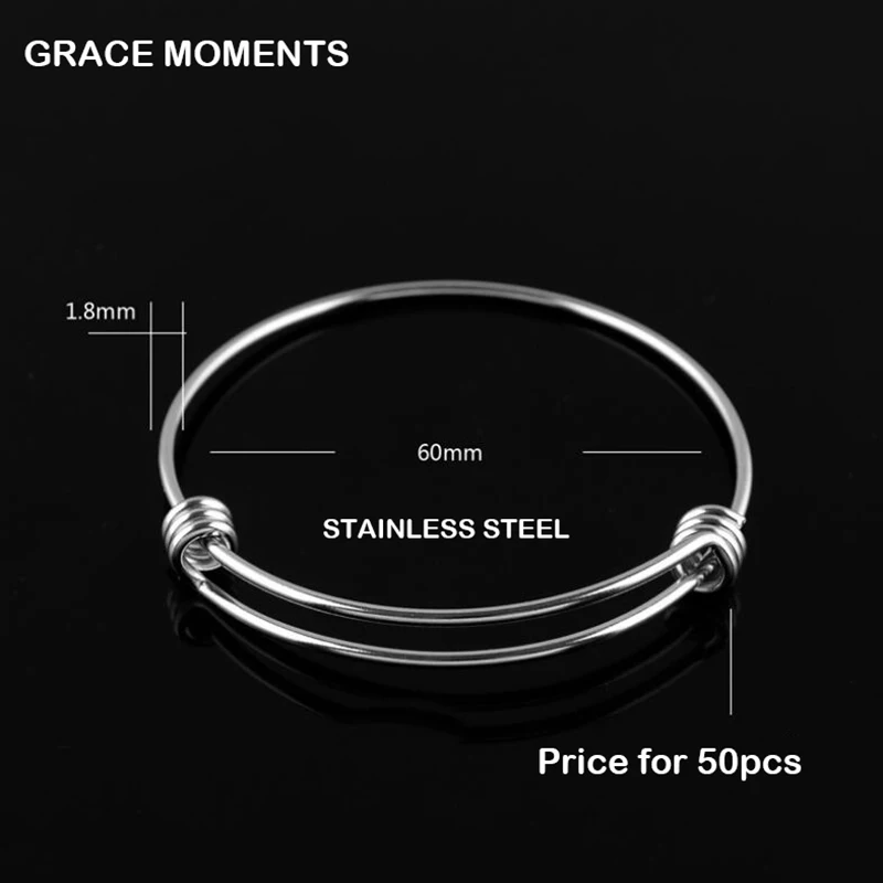

50pcs/lot 1.8mm Thick DIY Bracelet & Bangle 316L Stainless Steel Cuff Bracelet Cable Wire Bangle Fit Grace Moments Charm Pendant