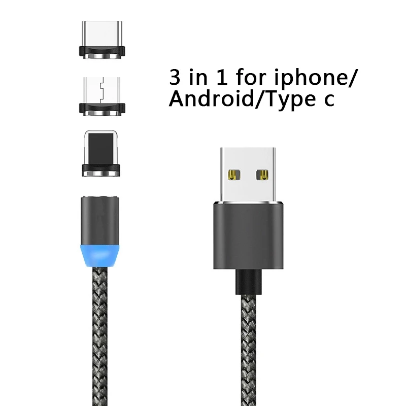 Оптом 3 в 1 Разъемы Магнитный Usb кабель 2.4A Магнитный Usb кабель для зарядки для Iphone XS и смартфона